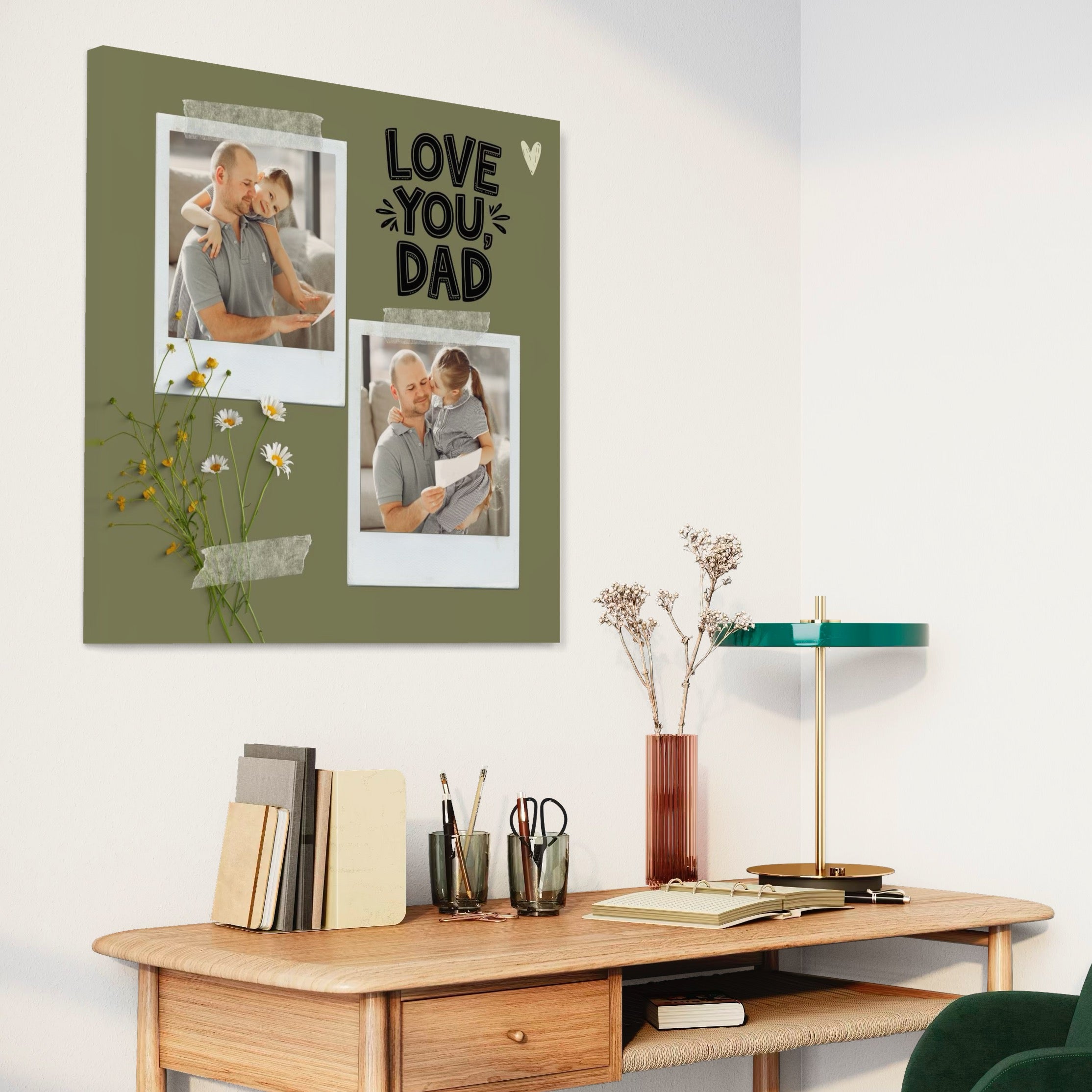 Imagine cu tablou personalizat pentru tata cu doua poze, tiparita pe panza canvas